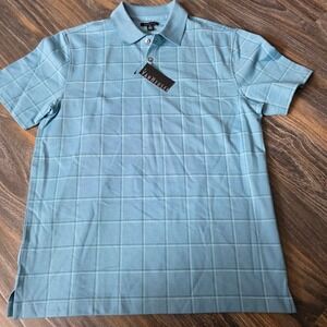 Van Heusen Men's Medium Blue Plaid Polo Shirt Short Sleeve Casual Golf